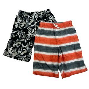 2 Children's Place Sport Boys Palm Tree Striped Elastic Waist Swim Trunks XL